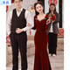 Sisi Velvet Fishtail Bridal Toast Wear High-End Light Luxurious Red Dress Feminine Slim Winter Long Sleeve Annual Party Burgundy S