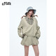 Fairy's pocket plaid splicing sweatshirt two-piece set for women 25 spring new urban sports suit simple beige S