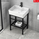 Kleine Wohnung einfaches Wash-Becken Haushalt Balkon Badezimmer Waschbecken bodenhaltiges Badezimmer Keramik integriertes Waschbecken 4837e Becken + Klammer Abfluss