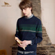HENRY GRANT Henry Grant Men's Shirt Round Neck Standard Knitted Pullover Thick Regular Stripe Contrast Color Autumn and Winter Navy (QBY243040U111) One Size 46 (170/92A)