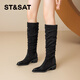 Bottes du samedi pour femmes avec des talons faibles Fashion rétro tendance sur le genou polyvalent 2025 Automne Nouveau code standard de mode décontracté polyvalent noir 35 (225 mm)