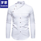 ROMON 2025 new men's European size personalized inclined button Henry collar long-sleeved shirt men's casual shirt white M