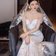 
Luxury brand heavy industry lace wedding veil extra large tailed bride wedding marriage certificate long headdress white 1.5 meters wide 3 meters long_hair comb model M 175c or above