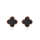 Givenchy same style four-leaf clover earrings for women, versatile S925 sterling silver niche high-end earrings inlaid with agate, non-fading S925 four-leaf clover earrings * black