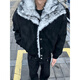 Luyal American fake two-piece Wolf Throne mountain carving cotton jacket for men in winter, warm and thickened, temperamental and warm, high-grade cotton jacket, black XL, it is recommended to take one size larger