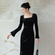 Chu Chan Clothes Mo Qi New Chinese Style Velvet Dress Women 2025 Autumn New Slim Fit Hepburn Style Little Black Dress Black M (Pre-order)