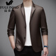 Fuguiniao (FUGUINIAO) 2025 New Korean Style Slim Small Suit Jacket Men's Spring and Autumn Leather Clothing Business Casual Leather Suit Jacket Trendy Brown M