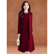 Rabbit style grandma dress autumn and winter plus velvet burgundy woolen dress for women autumn and winter noble light luxury western style mother two pieces red generous and decent to attend important occasions formal XL (suitable for 116-125 Jin Jin is equal to 0.5 kg)