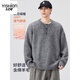 Pure (YISHion) lazy style Henry collar sweater for men 2025 autumn and winter loose casual sheep wool sweater gray button-up sweater 8112 floral gray L 120-140Jin Jin equals 0.5 kg