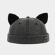 Real Vision Retro Fox Ear Landlord Hat Women's Trendy Washed Splicing Old Melon Skin Hat Brimmless Hip-Hop Personalized Student Hat Black One Size 54-58