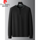 Pierre Cardin 2025 Autumn and Winter Large Size Henley Collar Sweater Men's Casual Button Sweater New Versatile Plus Fat Oversized Bottoming Shirt Black XL 120-140Jin Jin equals 0.5 kg