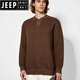 JEEP SPIRIT autumn and winter retro lazy style Henry collar sweater men's loose casual versatile knitted bottoming shirt thickened warm top camel S
