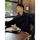 XUANSENTU black American shoulder polo shirt men's autumn handsome Henry collar sweatshirt long-sleeved inner layered shirt trendy black upgraded version 2XL