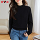 Yalu 100% Pure Wool Sweater Women's Solid Color Simple Half Turtle Collar Fashion Versatile Sweater Autumn and Winter Warm Knitted Bottoming Sweater Black L