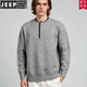 JEEP SPIRIT classic retro Henry collar American high-end knitted sweater for men 2025 new autumn and winter casual warm sweater dark gray M