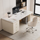 Verdainton Italian light luxury style computer desk bedroom student study table new home slate desk study office writing desk off-white feet + off-white cabinet + Chanel glossy surface 120*60*75 single table with desktop power strip + threading hole + host position