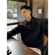 XUANSENTU black American shoulder polo shirt men's autumn handsome Henry collar sweatshirt long-sleeved inner layered shirt trendy black upgraded version 2XL