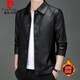 Pierre Cardin Men's Imitation Leather Jacket 2025 Autumn New Winter Dad's Wear Thickened Warm Jacket Young and Middle-aged Lapel Soft Leather Jacket Brown-8022 L Recommended 105-120 Jin Jin equals 0.5 kg