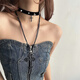 Beautifully made dark y2k hot girl style leather rivet choker stacked cross necklace female personality subculture clavicle chain silver cross leather rope set