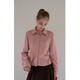 EGGKA pink pleated design long-sleeved shirt layered with waist and temperament short top E25A60131BK Pink S
