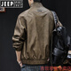 JEEP SPIRIT high-end leather jacket men's autumn and winter 2025 new men's velvet thickening large size trendy brand clothes motorcycle style brown L suitable for 120-140Jin Jin equals 0.5 kg