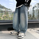 McTicco Children's Osome Jeans Jungen Frühlings- und Herbsthosen 2025 Neue Frühlingsanzug mittel- und großer Kinder Jungen Straight Hosen Frühling 13077 Blau [Frühlings- und Herbststil] 130 cm