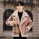 Falling fur all-in-one men's jacket plus velvet thickened leather jacket winter suede lambskin jacket large size couple motorcycle jacket light brown 3XL