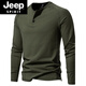JEEP SPIRIT Jeep Autumn Men's Pure Cotton Henry Collar Long Sleeve T-Shirt Youth Simple Elastic Slim Solid Color Versatile Bottoming Shirt Army Green M (100Jin Jin is equal to 0.5kg -115Jin Jin is equal to 0.5kg)