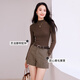 Xiangying coffee color a-line woolen shorts for women 2025 winter new style with wool retro high-waisted houndstooth wide-leg pants coffee color S 155/80A/85-95Jin Jin equals 0.5 kg