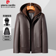 Pierre Cardin down-lined leather jacket men's business casual removable hood stand-up collar leather jacket middle-aged men's dad jacket