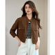 TERRE BLEUE Casual Work Jacket 2025 Spring and Autumn New Product Small Stand Collar Suede Short Jacket Women Brown S