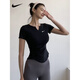 Nike (NIKE) short-sleeved t-shirt women's slim V-neck half-sleeved yoga running fitness Pilates training clothes sports tops official flagship green XL recommended 120-135Jin Jin equals 0.5 kg