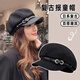 Jin Jin is equal to 0.5 kg Mu Beret Women's 2025 Autumn and Winter New Japanese Retro Newsboy Hat Versatile Big Head Circumference Painter Octagonal Navy Hat Black One Size Brim Leather