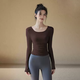 Women's Yoga Clothing 2025 Summer New Sports Tops Slim Fit Long Sleeve T-Shirt Pilates Training Fitness Clothing Espresso 6XS S