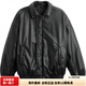 ZARA loose, simple, comfortable and versatile zipper leather jacket for men, black, black S (175/92A)