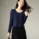 Late White 2025 Winter Premium Casual Sweater Temperament Loose Round Neck Wool Solid Color Sweater Women Dark Blue L