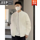 JEEP2025 Spring and Autumn Simple Henry Collar Casual Shirt Men's Fashion Old Money Style Loose Versatile Textured Long-Sleeved Top White M 100-130Jin Jin is equal to 0.5 kg