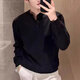 Kuraishi Kazuki lazy style Henry collar sweater men's autumn and winter Korean version versatile casual sweater warm inner layering shirt trendy black 3XL