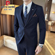 Pierre Cardin suit men's three-piece commuting simple large size drape coat British style business formal groom's dress trend medium gray single piece suit free tie XL