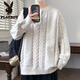 Playboy (PLAYBOY) Henry collar sweater for men in autumn and winter trendy cable pattern blended pullover sweater for men simple warm woolen clothes light gray M about 90-110Jin Jin equals 0.5kg can be worn