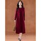 Rabbit style grandma dress autumn and winter plus velvet burgundy woolen dress for women autumn and winter noble light luxury western style mother two pieces red generous and decent to attend important occasions formal XL (suitable for 116-125 Jin Jin is equal to 0.5 kg)