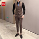 Hongdou Men's Suit Korean Style Slim Groom Wedding Formal Youth Casual Business British Banquet Dress Dark Gray Single Suit M