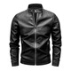 Customized Jen-Hsun Huang's same style leather jacket, motorcycle jacket, stand collar, spring and autumn collarless pocket British style jacket, black single lining XL