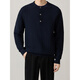 LUMILOTUS light luxury new brand jacquard henley collar sweater men's autumn and winter new casual versatile business long-sleeved inner sapphire blue M