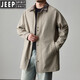 JEEP SPIRIT Men's Spring and Autumn Mid-length Jacket Large Size Fat People Loose Trendy Handsome Casual Versatile Windbreaker Solid Color Jacket Khaki 2XL
