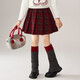 ASK JUNIOR children's skirt winter middle and large children's college style pattern contrasting color girls' anti-exposure pleated skirt New Year's short skirt