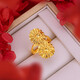 Keshan quality light luxury 999 Bengal red gold sand gold hollow women's flower big ring imitation gold color women's fashion personality diamond double leaf ring Lao Fengxiang quality