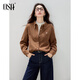 Osha Retro Cluli Style Brushed Shirt 2025 Winter New Women's Lapel Age-Reducing Embroidered Top Caramel Color XL