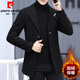 Pierre Cardin woolen coat men's short plus velvet thickened autumn and winter Korean version trendy slim British casual woolen coat burgundy 2XL 150-170Jin Jin equals 0.5 kg