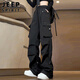 JEEP SPIRIT Jeep black overalls for men and women in autumn and winter loose velvet optional casual trousers black XL